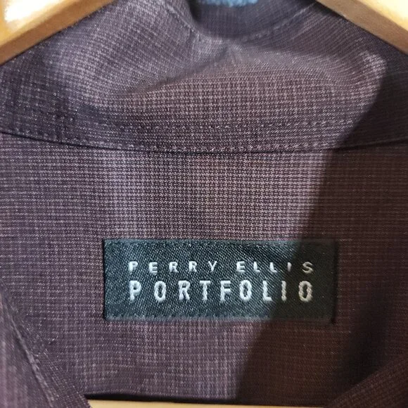 Perry Ellis Dress Shirt Button Up Pockets Men's 2X Long Sleeve Burgundy Red - Picture 4 of 12